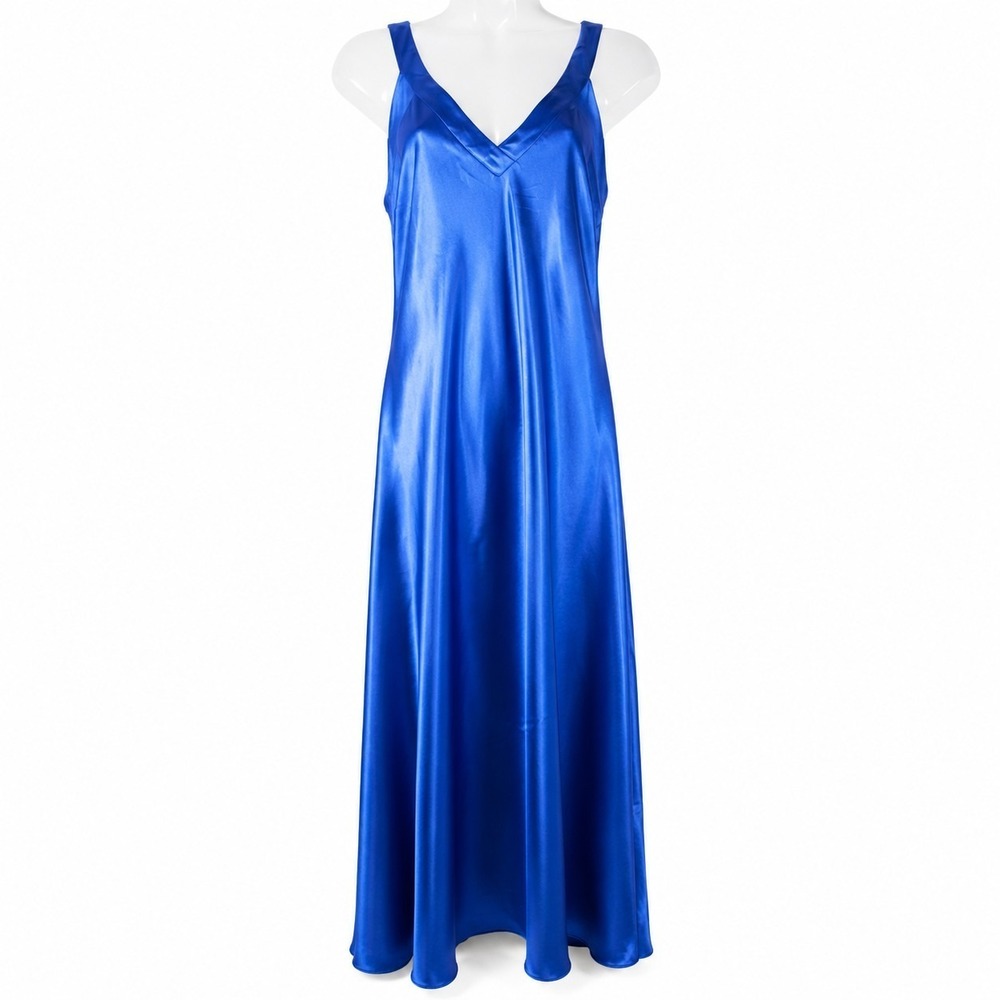 NWT Lulus Dress L Royal Blue Satin Maxi Open Back Formal Evening Gown Wedding
